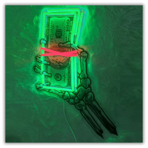 Neon Light Dollar Bill Holder - Skeleton Hand Design