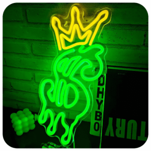 Powered Crown Dollar Neon Sign – Adjustable Brightness LED Wall Decor