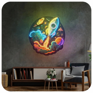 Rocket Launching Neon Sign, Wall Art Decor