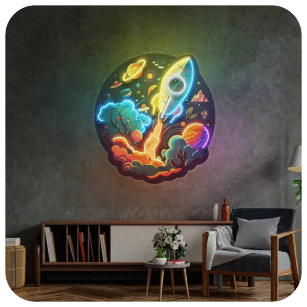 Rocket Launching Neon Sign, Wall Art Decor