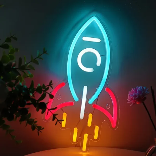 Vibrant Rocket-Shaped LED Neon Sign - Image 3