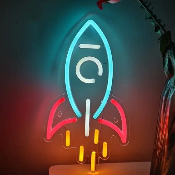 Vibrant Rocket-Shaped LED Neon Sign - Image 2
