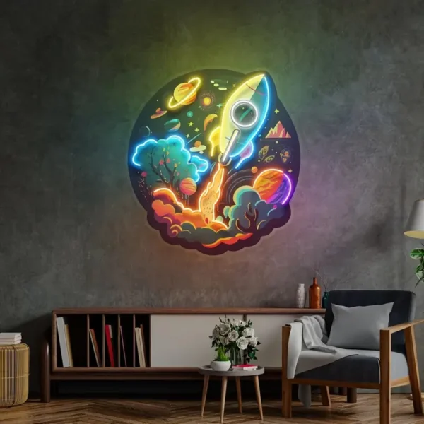 Rocket Launching Neon Sign, Wall Art Decor - Image 3